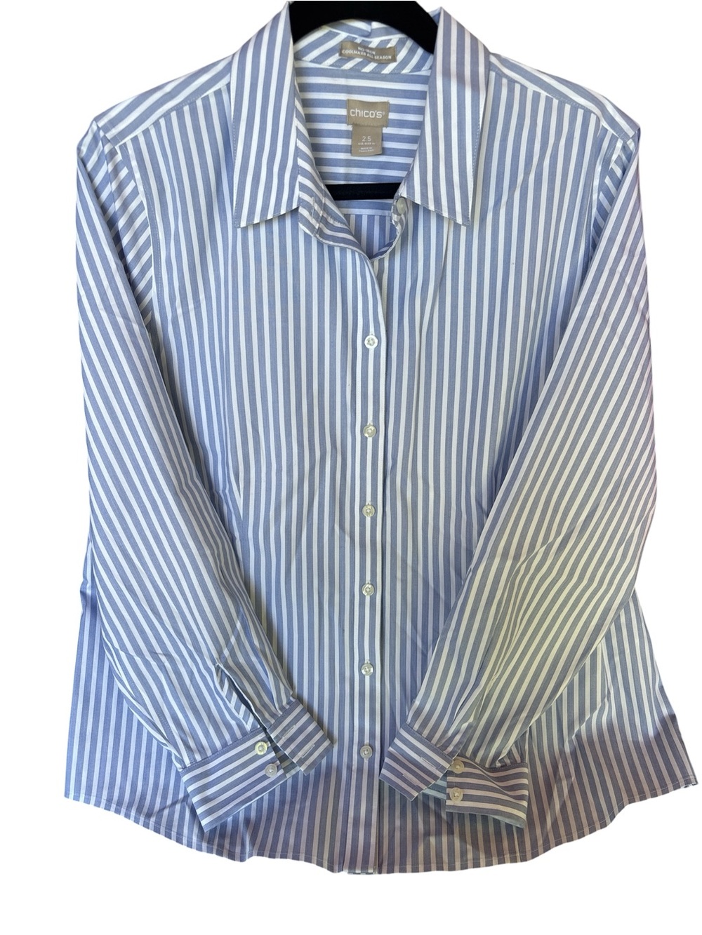 Chico's Blue and White Striped Button-Front Blouse
